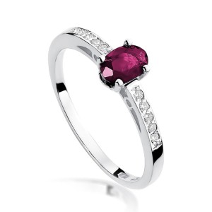 Pierścionek na zaręczyny z białego złota pr.0,585 z rubinem i brylantami